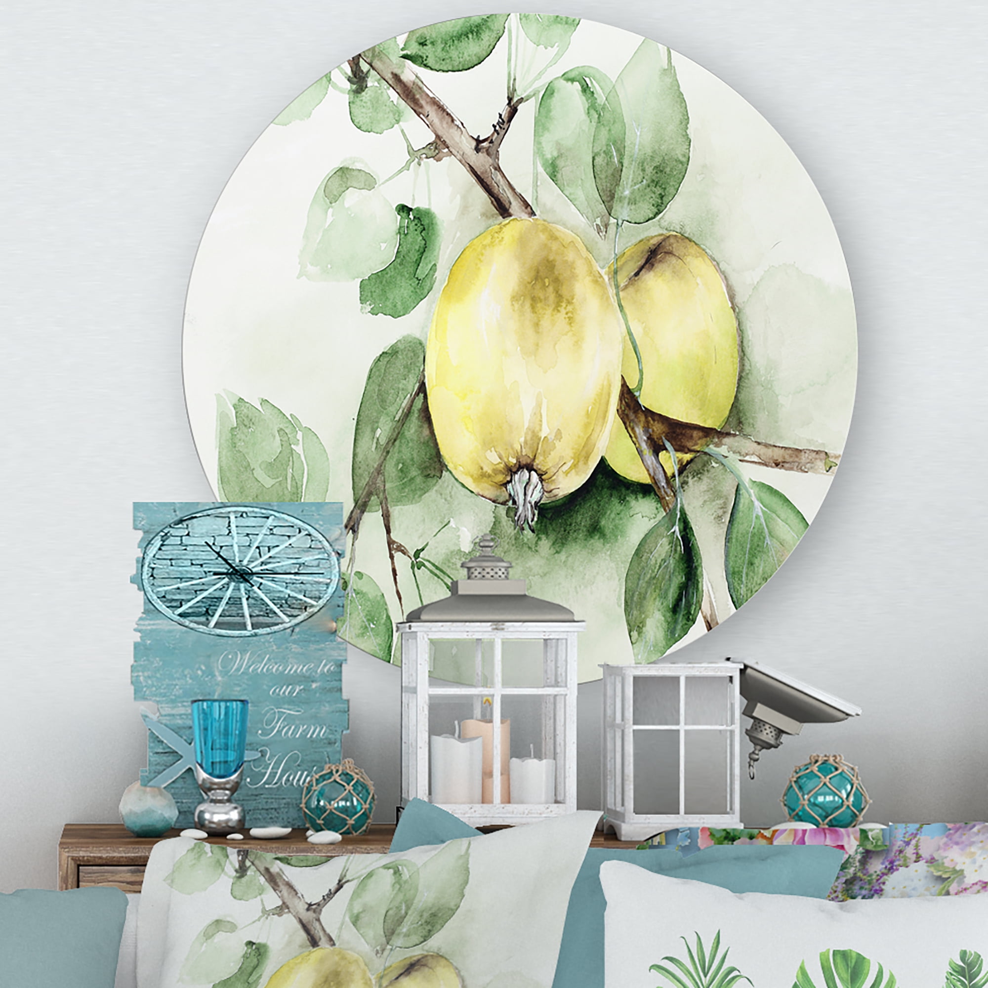 Designart 'Ancient Green Appels' Farmhouse Circle Metal Wall Art 11x11 - Disc of 11