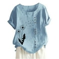 thumbnail image 1 of Birdeem Chemise Décontractée d'Été pour Femmes Col Rond Manches Courtes Imprimé Ample, 1 of 3