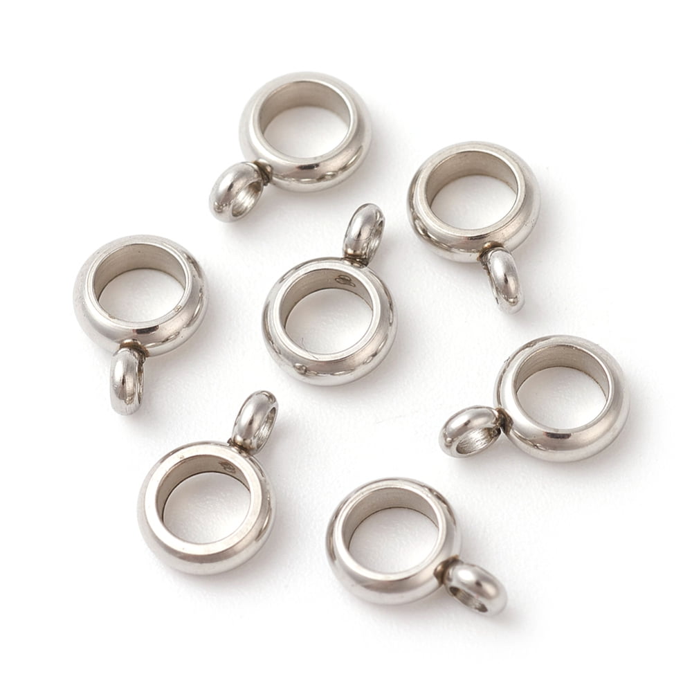 200 pc Tarnish Resistant 304 Stainless Steel Tube Bails Loop Bails Flat Round Stainless Steel Color 8.5x6x3mm Hole: 1.8mm Inner Diameter: 4mm