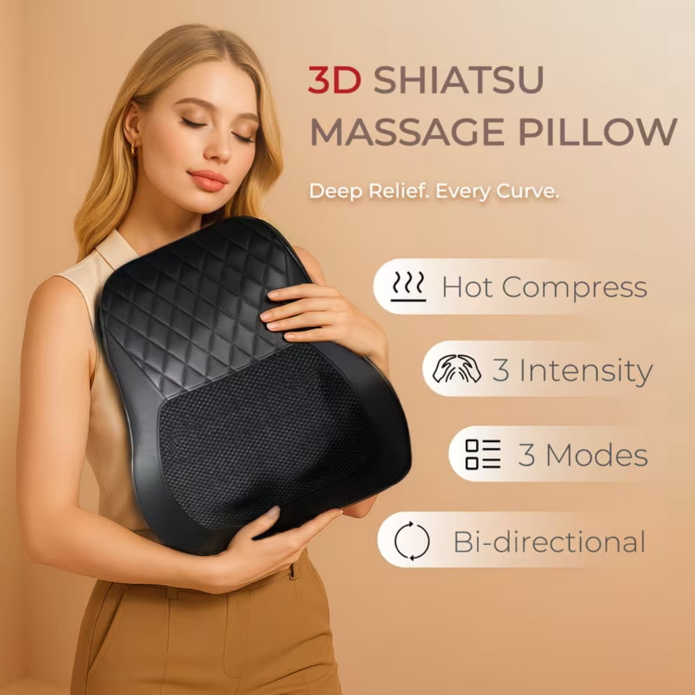 Nuvrek Shiatsu Neck and Shoulder Massager Pillow with 3D Deep Tissue Kneading