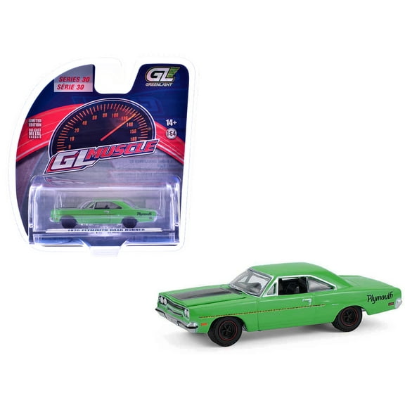 1970 Plymouth Road Runner Green with Black Hood Stripe "GreenLight Muscle" Series 1/64 Diecast Model Cars by Greenlight