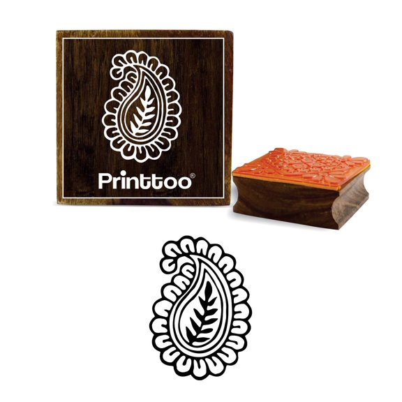 Printtoo Paisley & Leaf Pattern Craft Textile Print Square Wooden Rubber Stamp-4 x 4 Inches