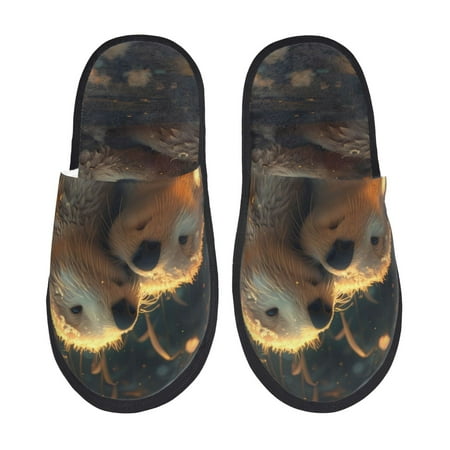 

Rateoe Adorable Otter Pair Hug Pattern Fuzzy Slippers Fuzzy Soft House Slippers Plush Furry Warm Cozy Open Toe Fluffy Home Shoes-Large