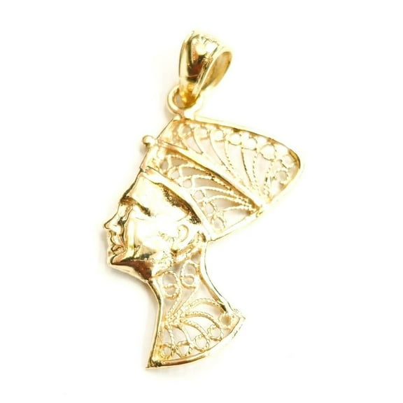 14k yellow Gold Egyptian Nefertiti head queen filigree Pendant fine jewelry 1.5g