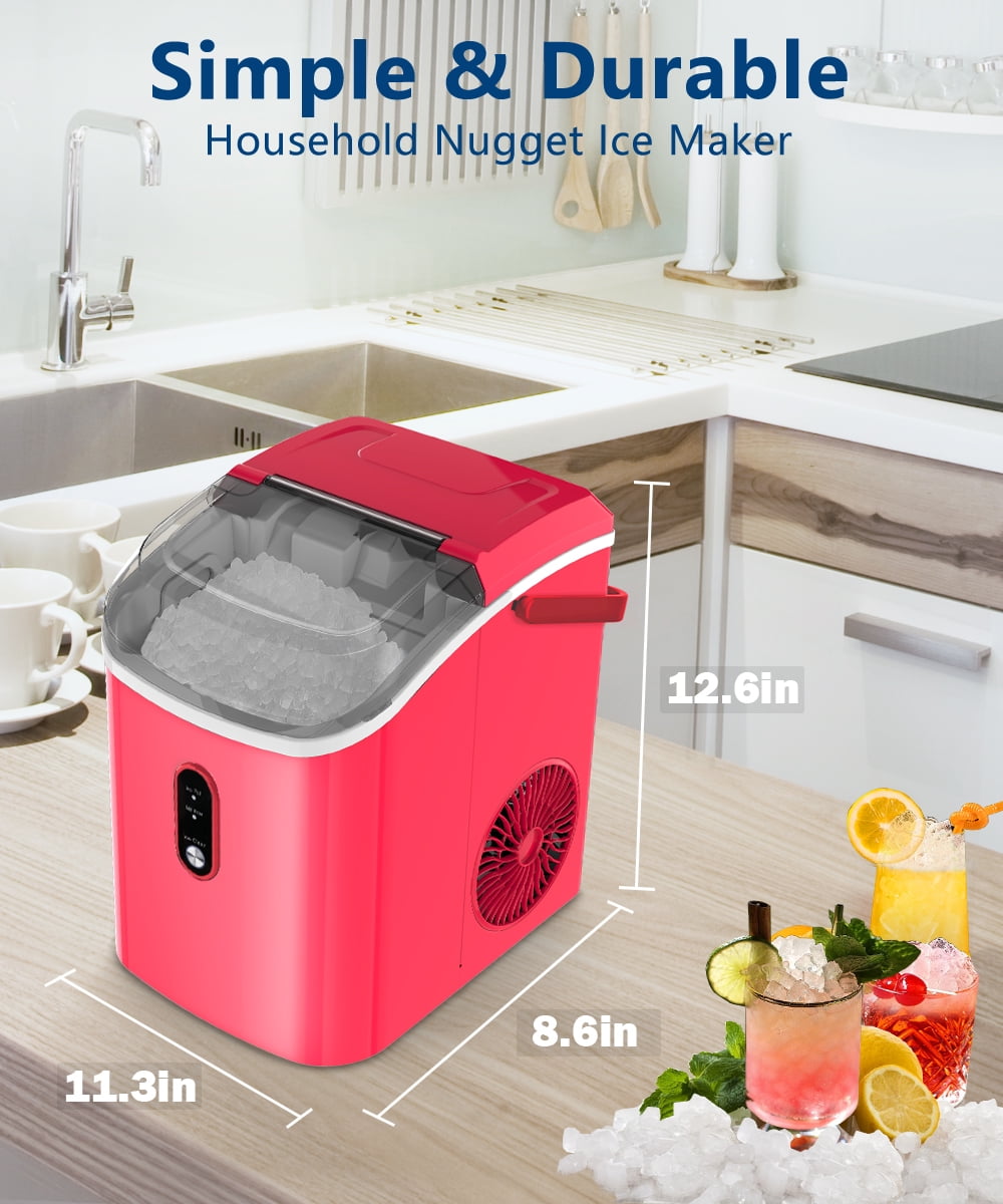 JOY PEBBLE 33lbs Countertop Ice Maker, Crushed Nugget Ice Type with Scoop,  Cubes Ready in 10Mins, White