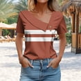 thumbnail image 6 of Shirts for Women under $10 Short Sleeved V-Neck Stripe Printed Button Shirt Casual T-shirt Orange S, 6 of 6