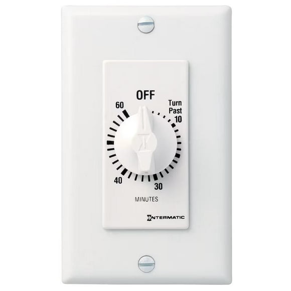 Intermatic Spring Wound Countdown Timer, 125-277 VAC, 50/60 Hz, SPST, 60 Minute Max, Without Hold, White
