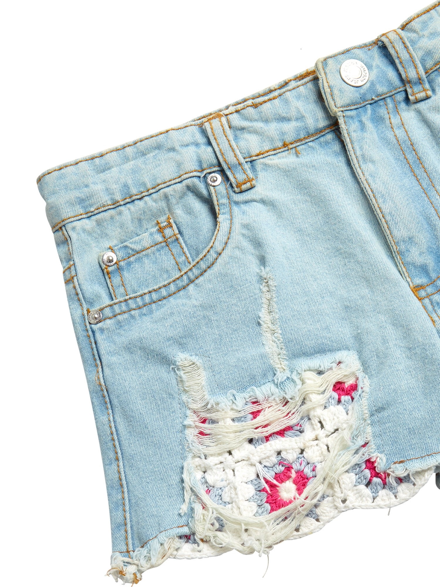 Jessica Simpson Girls' Vintage Wash Crochet Pocket Denim Short, Sizes 7-16