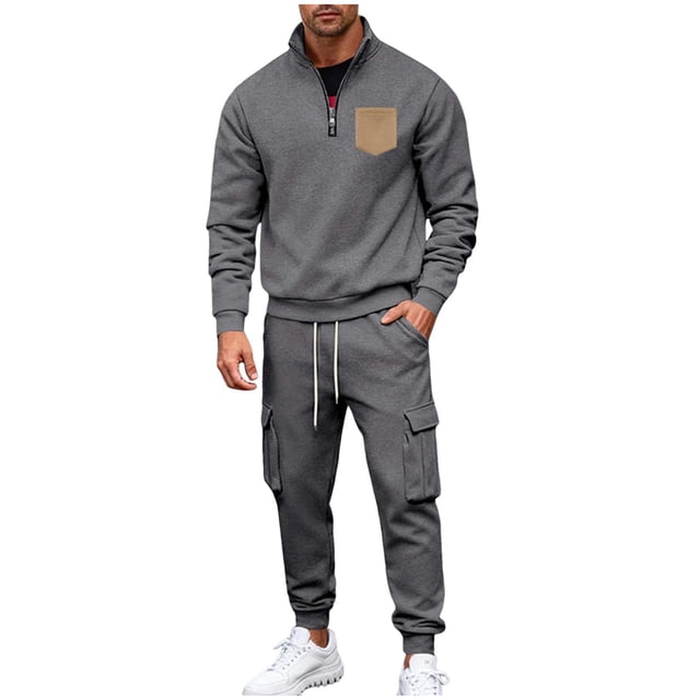 Kalauyu Men's Tracksuit 2 Piece Half Zipper Sweatsuit Sets Casual Jogging Athletic Suits