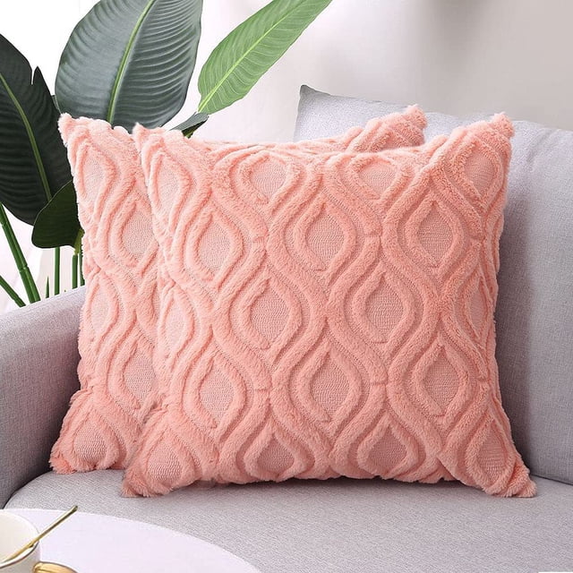 Funda de almohada decorativa de 18 x 18 pulgadas, funda de almohada bohemia de piel sintética, suave funda de cojín de felpa beige para sofá, sala de estar, dormitorio, juego de 2 Ormromra WMPH-1580-8