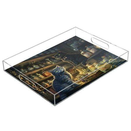 

WOBOGO Vase Cabinet Acrylic Serving Trays 15.7x11.8 Inch Spill Proof Clear Decorative Organizer with Handle
