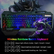 لوحة مفاتيح وماوس للألعاب اللاسلكية من XINMENG ، لوحة مفاتيح قابلة للشحن من Rainbow Backlit 3800mAh لوحة معدنية للبطارية ، ماوس مكتم يدوي قابل للإزالة من الألعاب ، ماوس مكتم للكمبيوتر الشخصي PS4 PS5 Xbox
