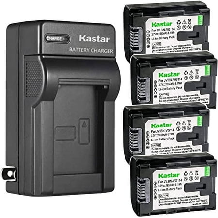 Kastar 4-Pack Battery and AC Wall Charger Replacement for JVC GZ-EX270 GZ-EX275 GZ-EX310 GZ-EX310AU GZ-EX310BU GZ-EX310WU GZ-EX355 GZ-EX350 GZ-EX370 GZ-EX515 GZ-EX555 GZ-EX555BU GZ-EX575 GZ-GX1