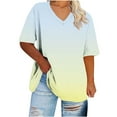 thumbnail image 2 of Ovbmpzd V-Neck Ladies Tops Plus Size Short Sleeve Yellow Gradient Color Comfy Blouses Camisole Tops for Women XXXXXL, 2 of 6