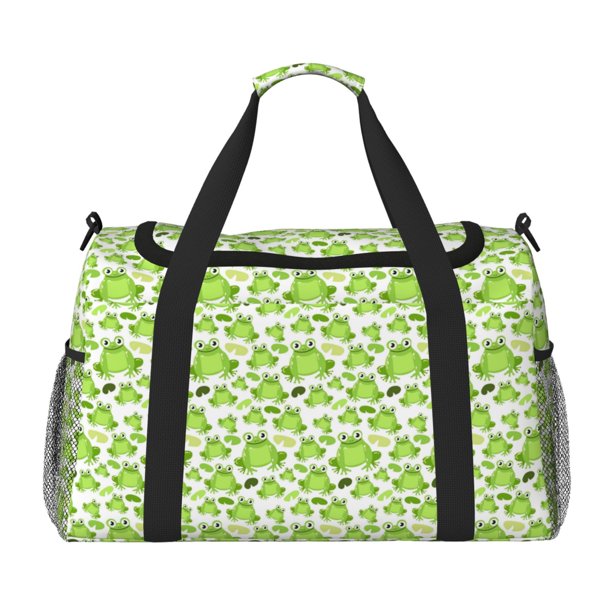 Fotbe Cute Frogs Bolsa de Viaje con Estampado, Bolsa de Fin de Semana para Mujer con Compartimento para Zapatos, Bolsa de Gimnasio con Bolsillo Húmedo