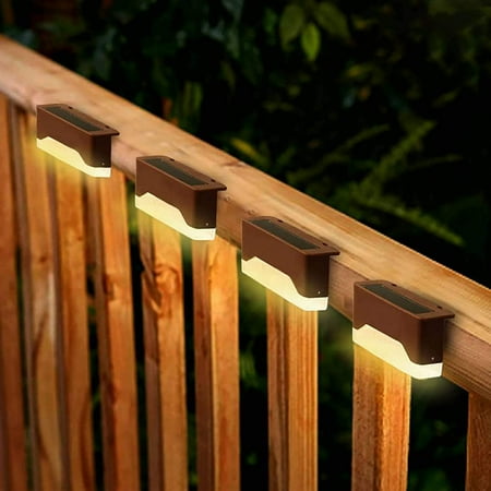 

Solar Deck Lights Outdoor 4 Pack Waterproof LED Solar Fence Lights for Railing Stairs Patio Step Walkways - Auto On/Off