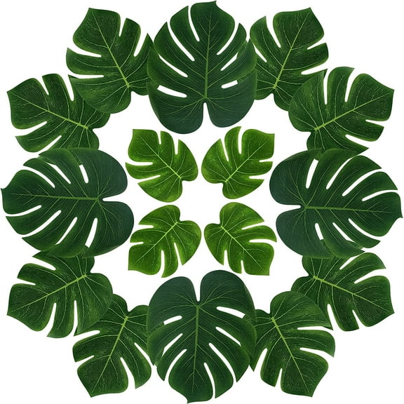 50PCS Fake Tropical Monstera Faux Palm Leaves for Safari Jungle Hawaiian Luau Party Table Decoration Wedding Birthday Beach Theme Party