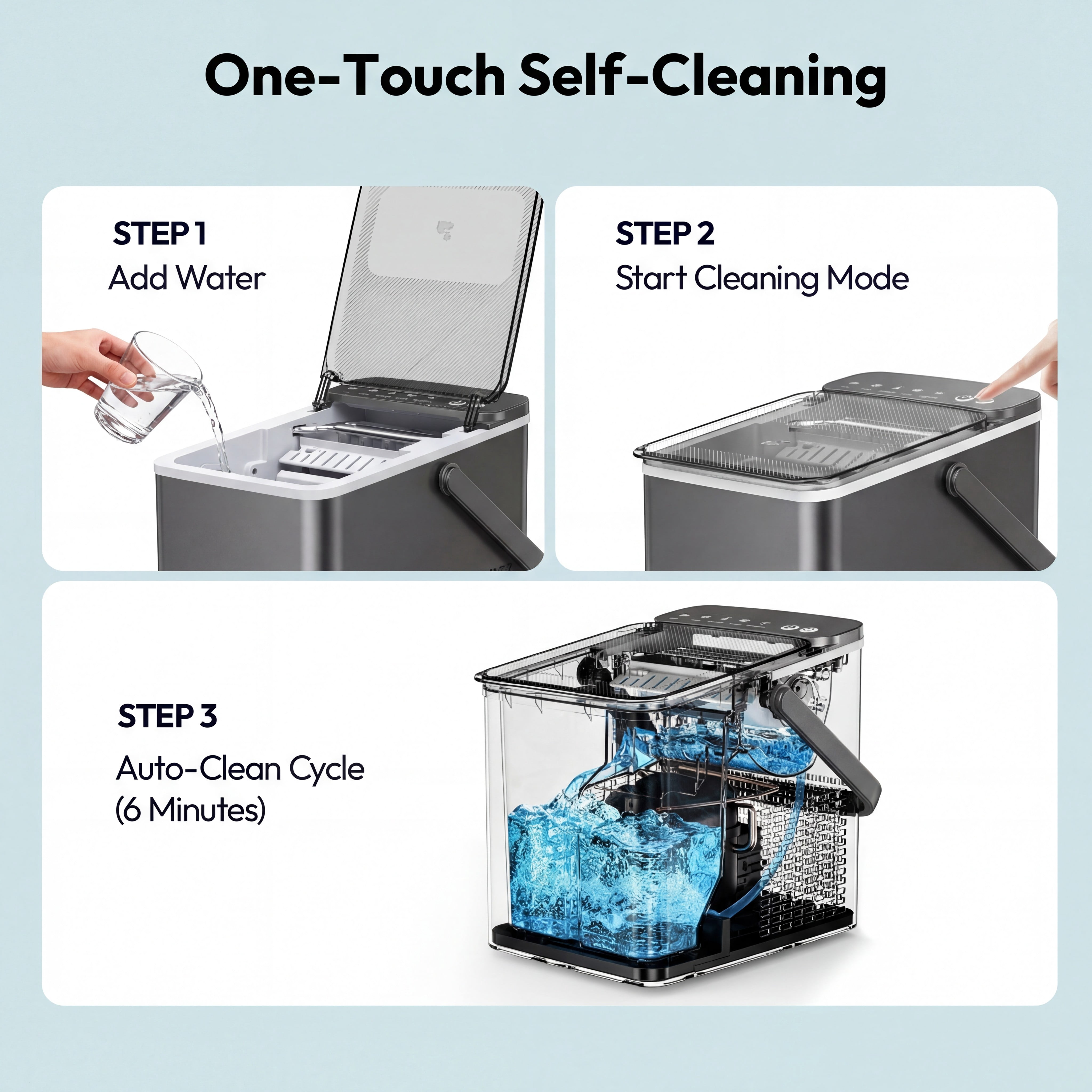 EUHOMY Countertop Ice Maker, 26 lbs/Day Portable Bullet Ice Machine, Self-Cleaning, Compact Design, Gray