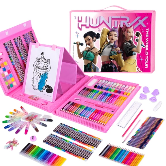 Set De Arte Profesional De Guerreras K-pop Demon Hunters, Kit De Dibujo Con Colores Profesionales, Plegable Y Con Caballete Doble. Incluye Marcadores, Acuarelas, Crayones, Pinceles.