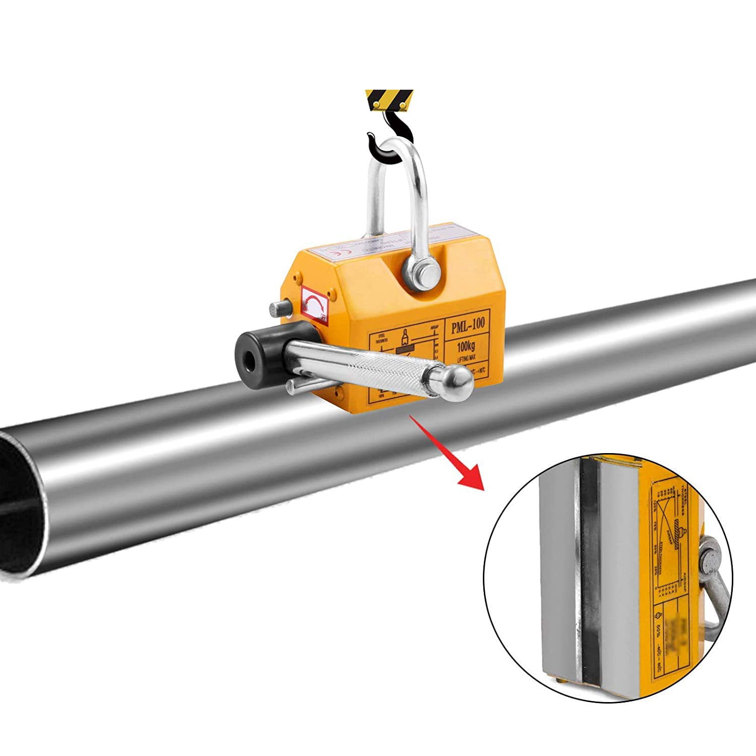 PreAsion Lifting Magnet Steel Magnetic Lifter Permanent Lift Magnets Crane Hoist Neodymium Magnet for Hoist Shop Crane 100 KG/220 LB