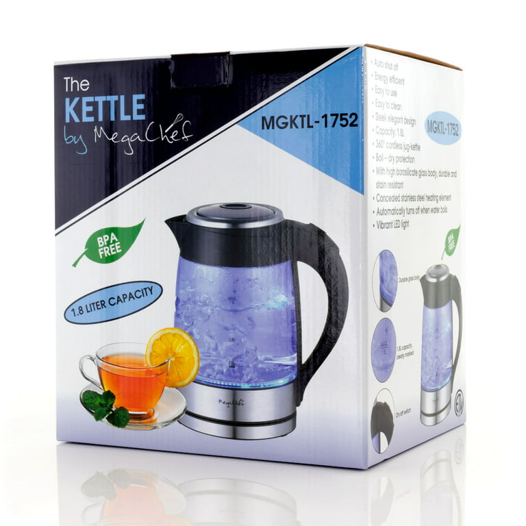 MegaChef 1.8 Liter Glass and Stainless Steel Electric Tea Kettle