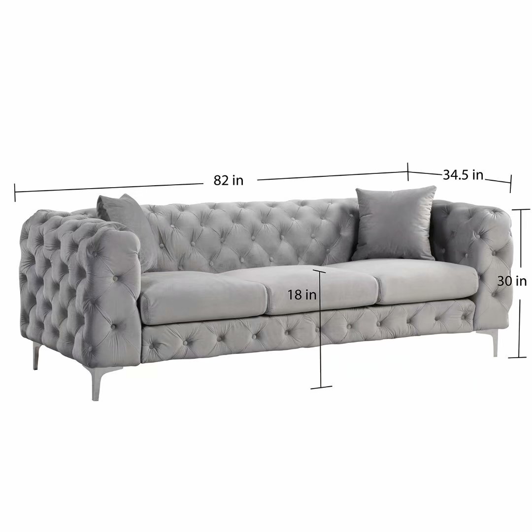 Morden Fort Couches for Living Room, Sofas for Living Room Furniture Sets, Chair, Couch and Sofa 3 Pieces, Fabric, Dutch Velvet Silver Grey