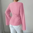 thumbnail image 4 of Ltctricy Women's Satin Blouses Bell Long Sleeve Cross Wrap V Neck Tie Side Pleated Asymmetrical Hem Shirts Dressy Casual Tops(Pink,Large), 4 of 4