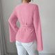 thumbnail image 5 of Top marrón,Blusa de mujer de color liso, manga larga, cuello en V, botones, estilo vendaje de poliéster, estilo informal para uso diario y en casa, sopatenor, 5 of 8