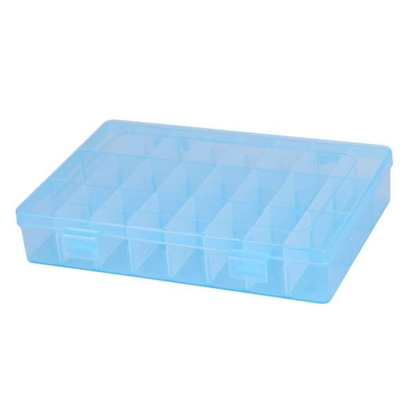 Home Plastic 24 Compartments Trinket Earings Candy Holder Storage Box Case Blue