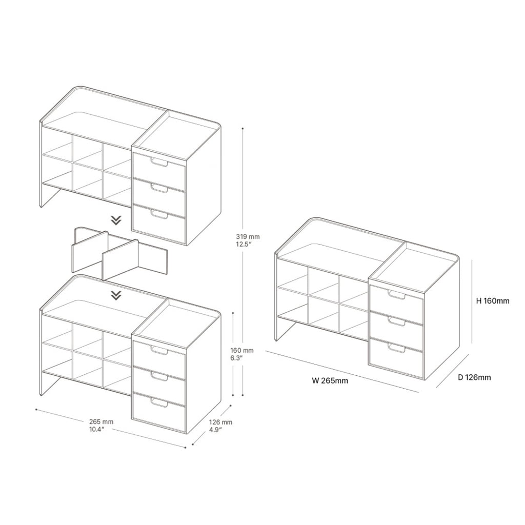 Stacking Marker Organizer 6-grid Inclined Pen Slots Large Capacity Desk Marker Organizer Storage Holder with 3 Drawers