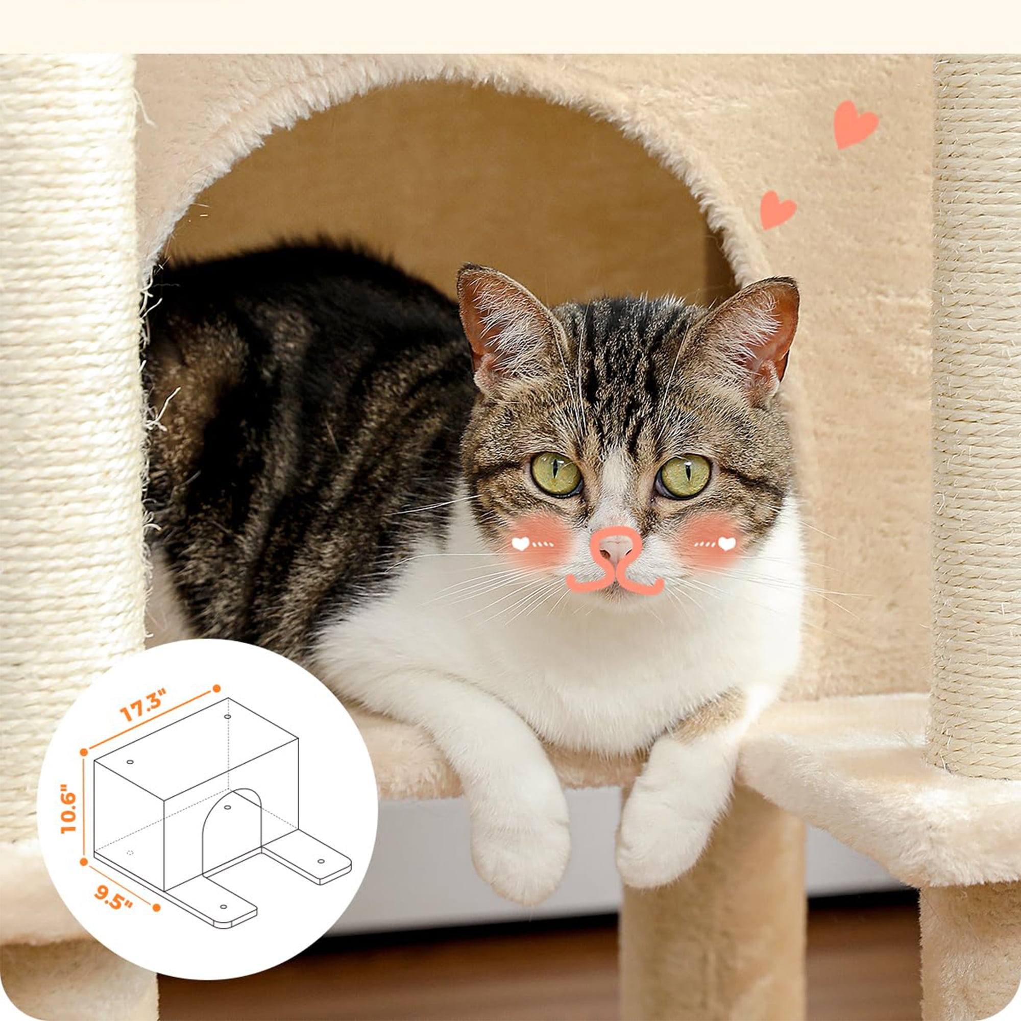 Kadyn 54" Cat Tree Tower for Big Cats, Cat Tree House Furniture with Hammock, Indoor Cat Condo for Adult Cats, Beige