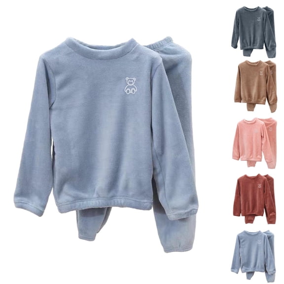 WAVSUF Girls Fleece Sets Long Sleeve Top and Jogger Fit Pants Winter Home Warm Outfits 2 Piece Blue 7-8