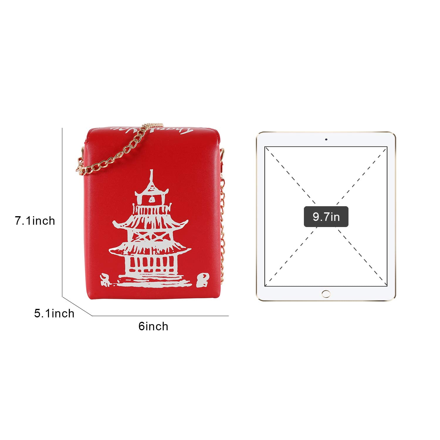 Women Novelty Chinese Takeout Purse Tower Print Crossody Shoulder Bag Box Totes with Comfortable Chain Strap