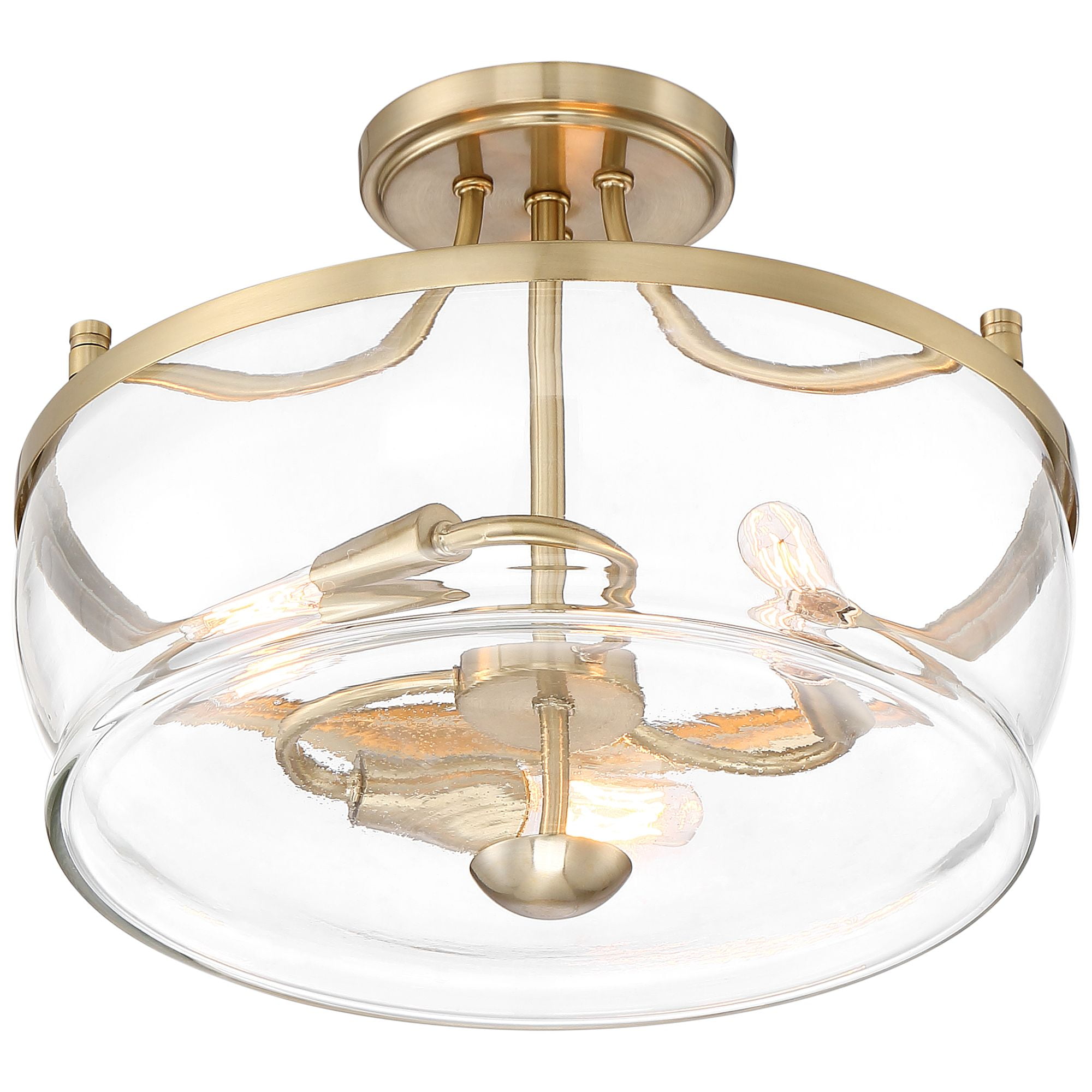 Possini Euro Design Alia Modern Ceiling Light Semi Flush Mount Fixture 14" Wide Warm Brass 3-Light Clear Glass Shade for Bedroom Living Room Hallway