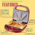 thumbnail image 2 of PREMIUS Ceramic Non-Stick Double Slice Sandwich Maker, Red, 8.25x4.75 Inch Mold, 2 of 6