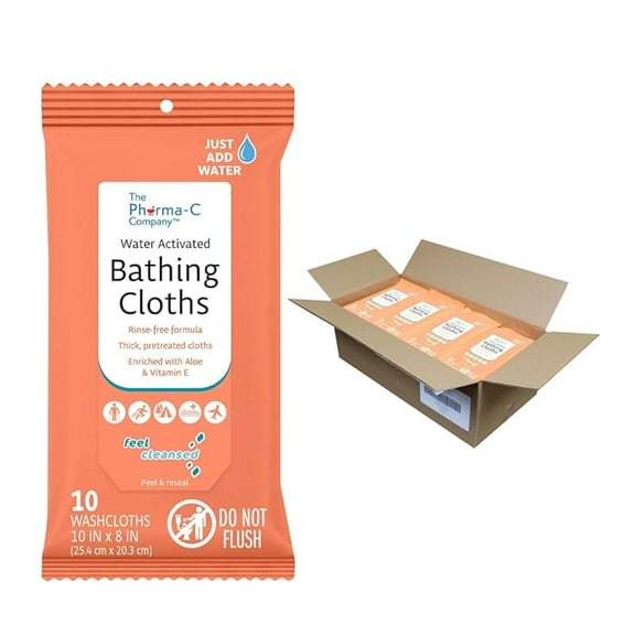 - Water Activated Bathing Cloths - Rinse Free - Thick, Pretreated Washcloths (36 Packs of 10 Wipes)