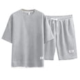thumbnail image 3 of CIENVNSTG Men Short Sets Outfits 2 Piece Tracksuit Short Sleeve T-Shirts And Shorts Pants Casual Comfy Jogging Sweatpants Set Light Gray 3XL, 3 of 3