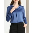 thumbnail image 6 of Allegra K Women's Elegant V Neck Point Collar Long Sleeve Smooth Satin Blouse, 6 of 7