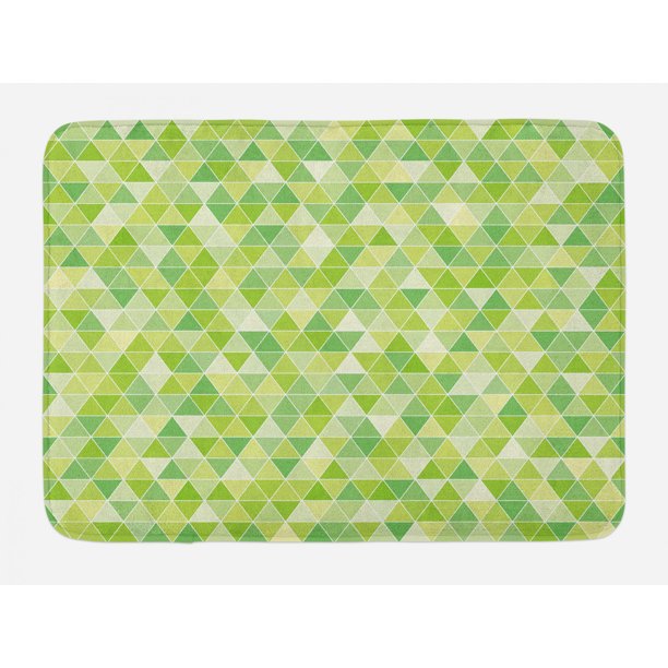 Lime Green Bath Mat, Triangles Geometry Figures Modern Digital Pyramids