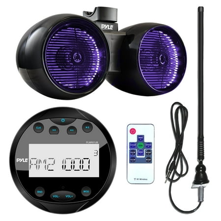 400 Watt Wind Pyle PLMR91UB Waterproof Bluetooth Marine Gauge Style MP3 Media Receiver Bundle Combo With 6.5