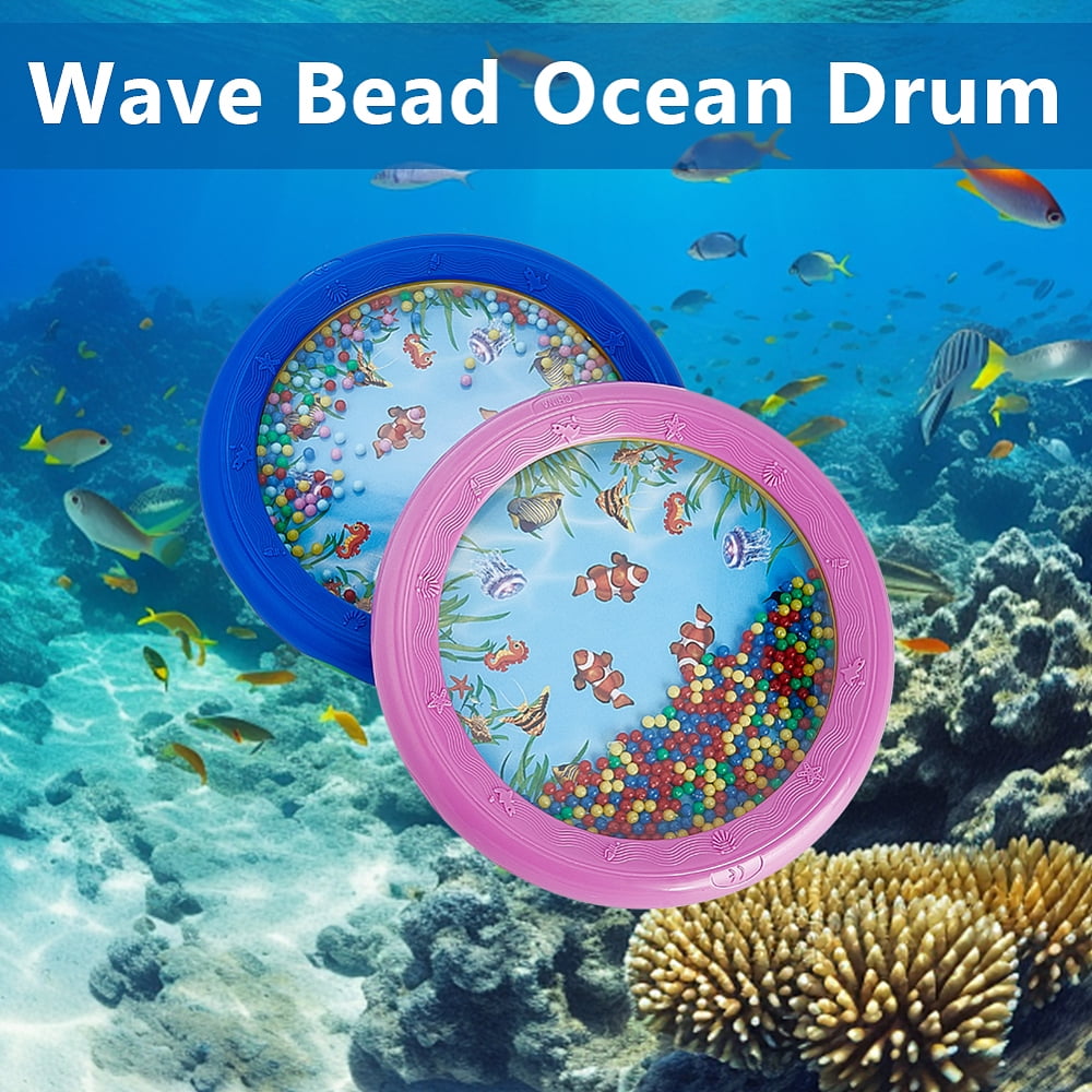 2Pcs Plastic Wave Bead Ocean Drum with 2Pcs Round Head Wood Drumstick Musical Instrument Mixed Color 180x22mm diy