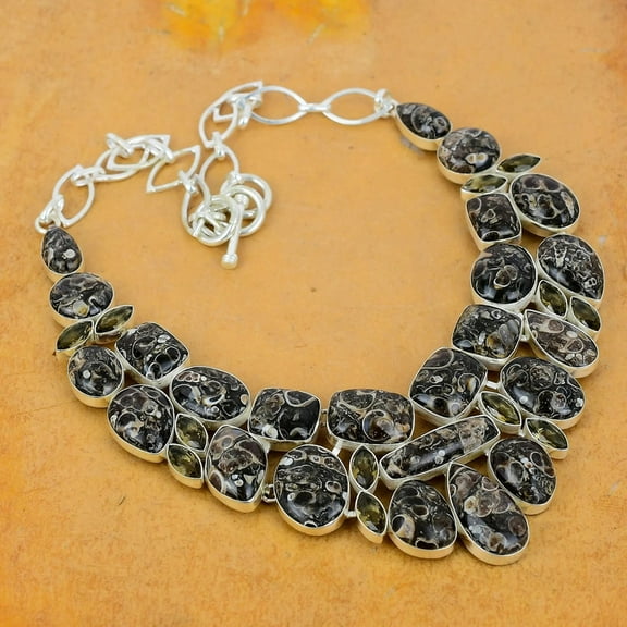 Turtilla Fossil Necklace – Natural Fossilized Gemstone Pendant in Handmade 925 Sterling Silver Jewelry Gift