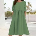 thumbnail image 2 of HXWCHs Robes Quotidiennes pour Femmes Robe Décontractée en Mélange de Lin pour Femmes à Manches Courtes avec Poches Latérales GN1 TTTTG, 2 of 5