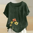 thumbnail image 2 of Pisexur Hauts d'Été pour Femmes, Hauts pour Femmes, Hauts de Sortie pour Femmes, Hauts pour Dames, T-Shirt d'Été à Col Rond Manches Courtes Mode Décontractée Imprimé Bouton Vert Armée,m, 2 of 5