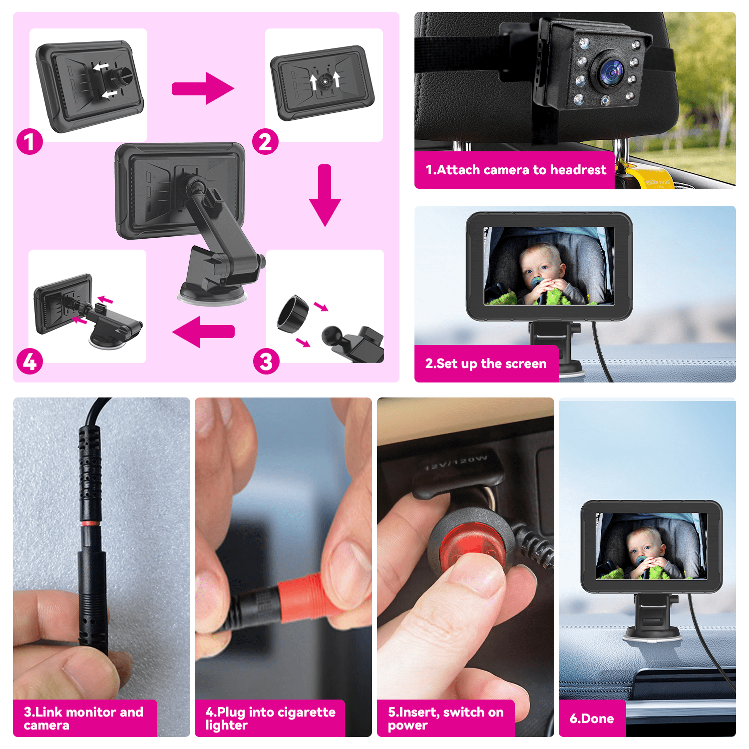 MHCABSR 1080P Baby Car Camera with 5” HD Monitor, IR Night Vision, 150° Wide Angle, Easy Installation