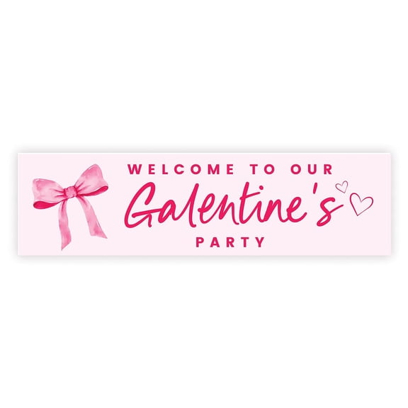 Koyal Wholesale Pink Coquette Bow Galentines Day Banner, Welcome to Our Galentines Party, 13"x48"