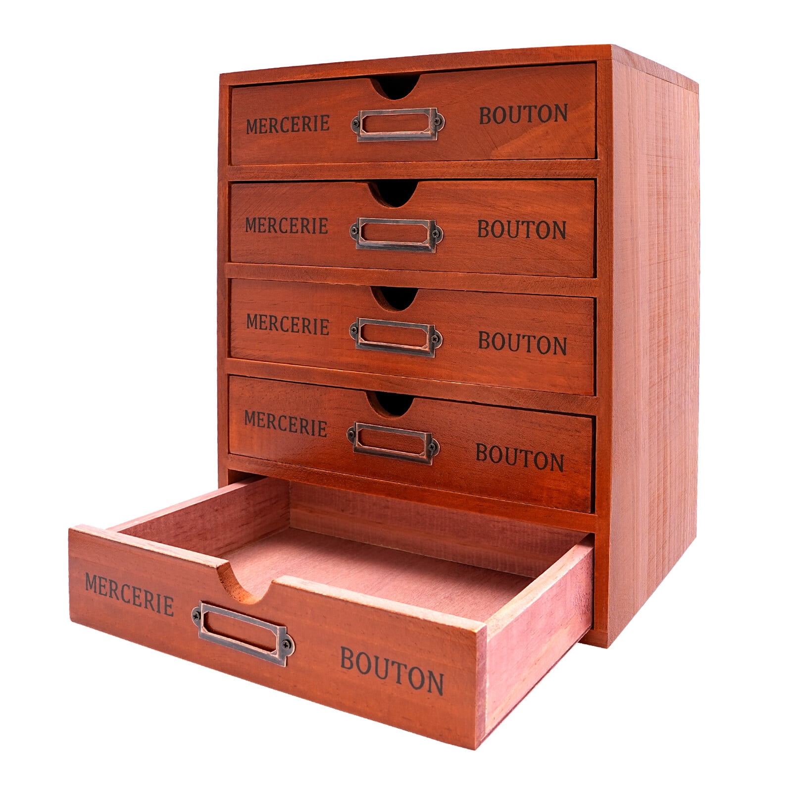 ToppiJoy 5-Drawer Wooden Desk Organizer, Storage Drawers, Vintage Shelf Drawer, for Cosmetics, Hair Care, Bathroom, Dorm, Desk, Office