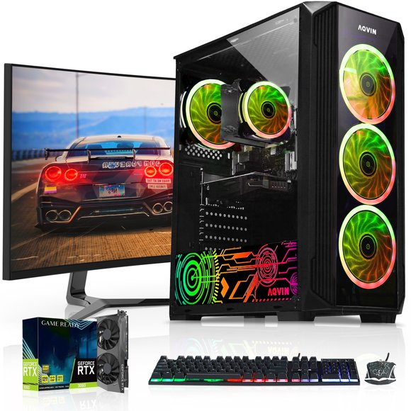 Gaming PC - AQVIN Desktop Computer ~ 24 Inch FHD Gaming Monitor ~ Intel 10th Gen i3 upto 4.30GHz Processor ~ NVIDIA GTX 1650 4GB DDR5 ~ 1TB SSD ~ 16GB DDR4 RAM ~ WiFi ~ Windows 11 Pro