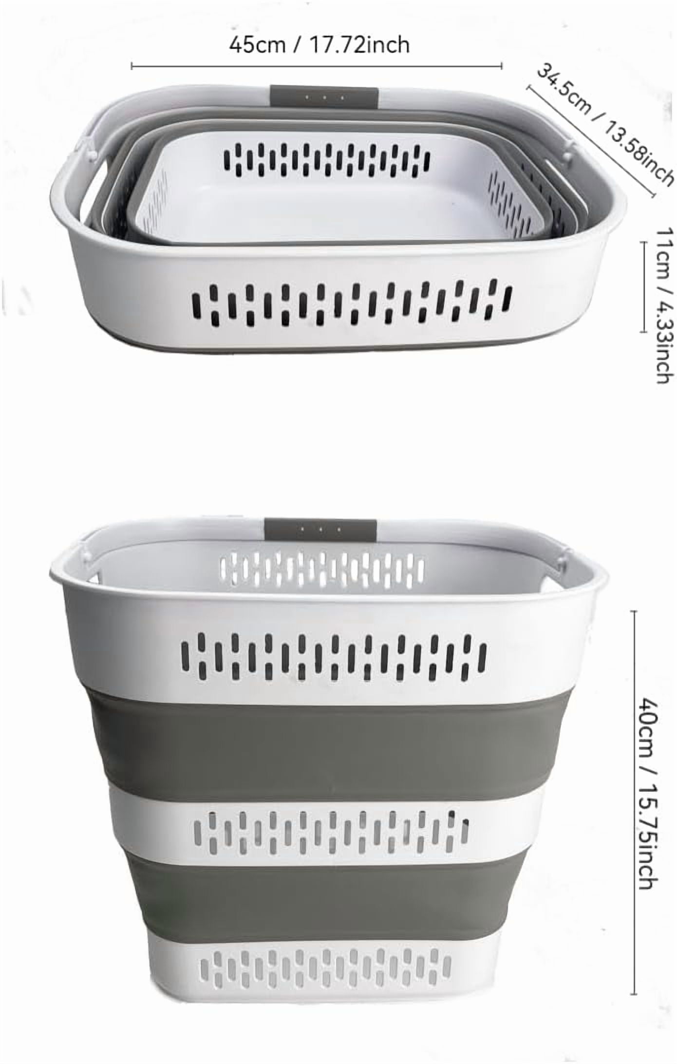 CHTER 40L (10.5 Gallon) Collapsible Plastic Laundry Basket with Handles - Foldable Pop Up Storage Container/Organizer - Portable Laundry Hamper - Space Saving (2, White/Grey)