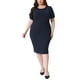 thumbnail image 1 of Vestido de Talla Grande para Mujeres, Manga Corta, Por Encima de la Rodilla, Vestido Tipo Sheath, Ropa de Oficina, Vestidos para Trabajar, 1X Azul Marino, 1 of 6